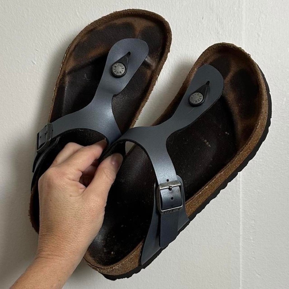 Birkenstock Gizeh Metallic Blue Thong Sandals Womens Size 39 8 8.5